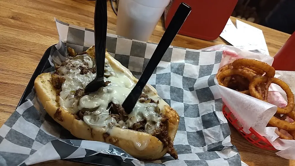 Philly Cheese Steak and Onion Rings
